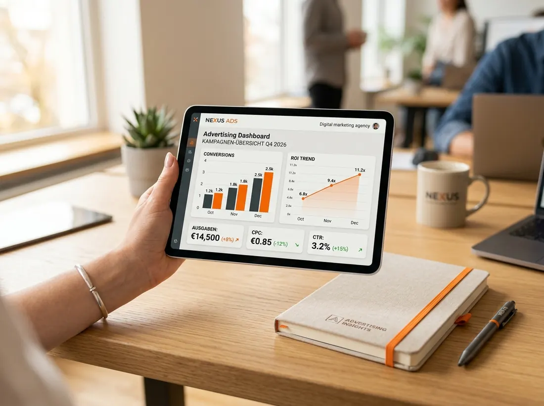 Tablet mit Werbeanzeigen-Dashboard
